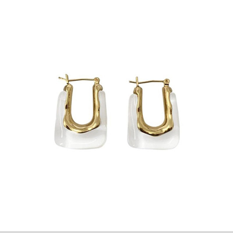 Geometric U-Shaped Acrylic Vintage Metal Earrings