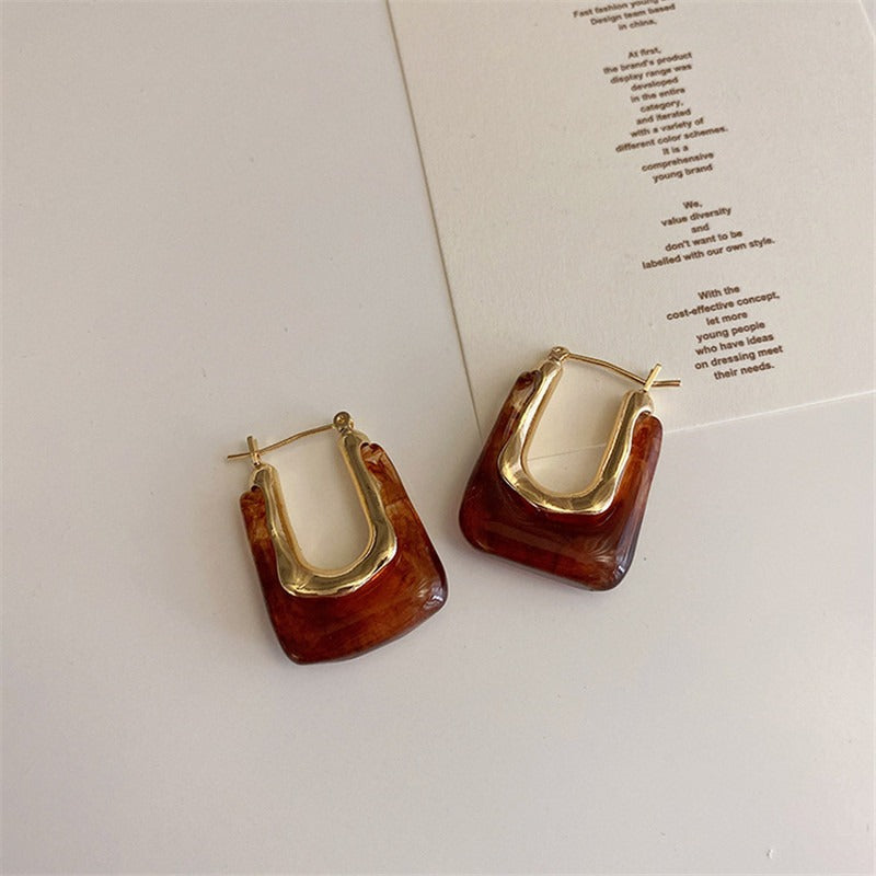 Geometric U-Shaped Acrylic Vintage Metal Earrings