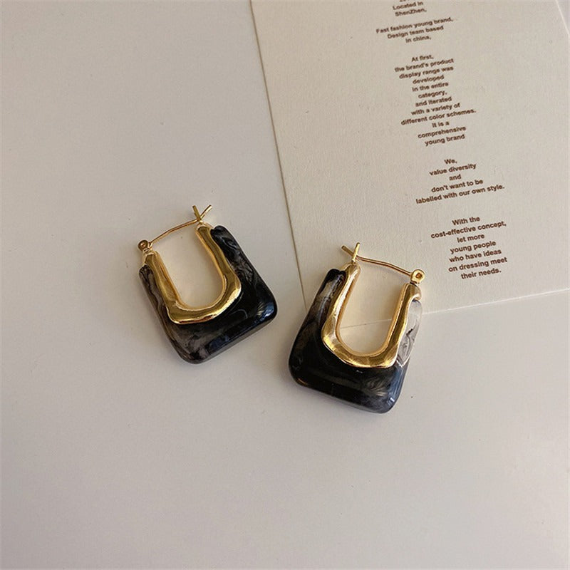 Geometric U-Shaped Acrylic Vintage Metal Earrings