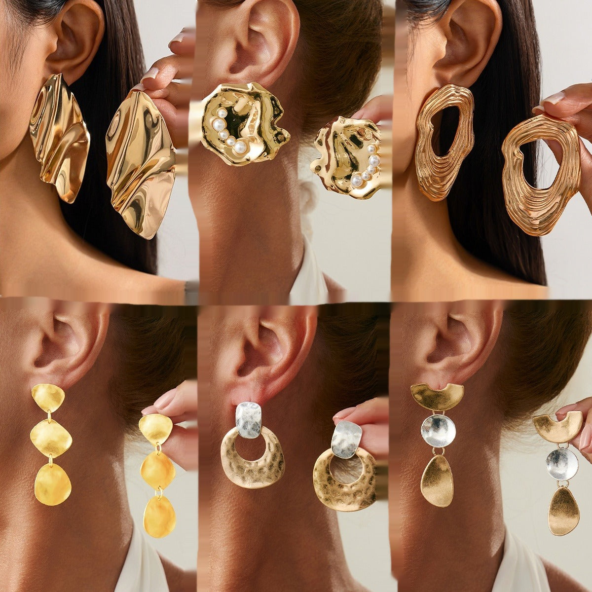 Metal Texture Glossy Geometric Earrings