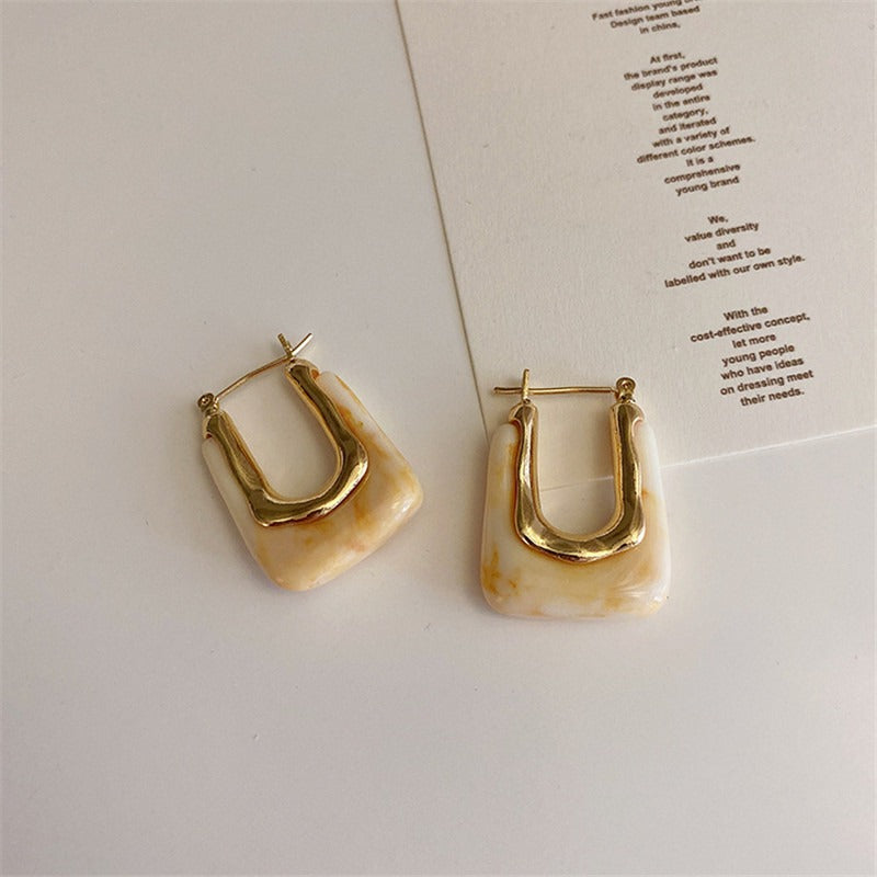 Geometric U-Shaped Acrylic Vintage Metal Earrings