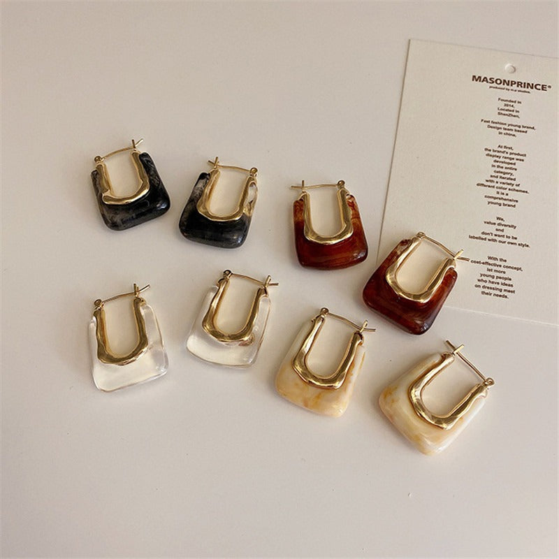Geometric U-Shaped Acrylic Vintage Metal Earrings