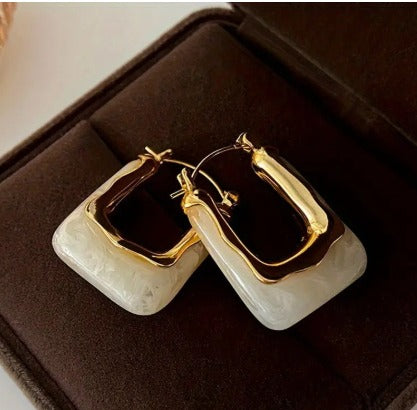 Geometric U-Shaped Acrylic Vintage Metal Earrings