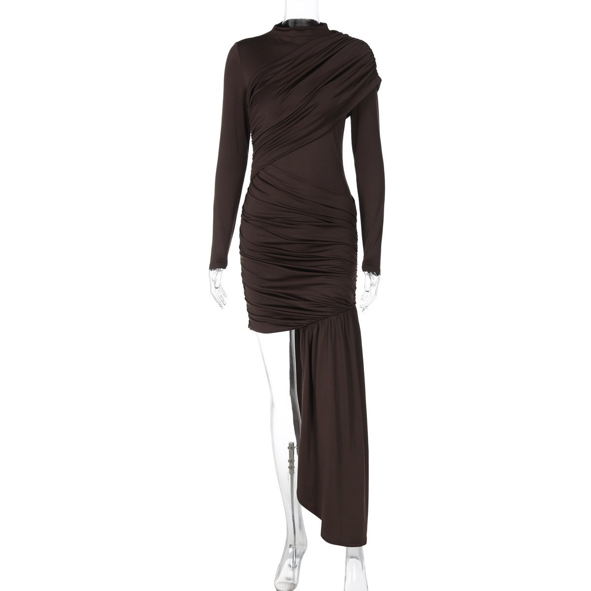 Slim-fit Pleated Sheath Long Sleeve Dress