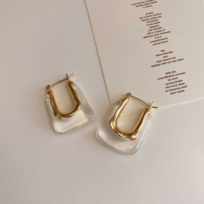 Geometric U-Shaped Acrylic Vintage Metal Earrings